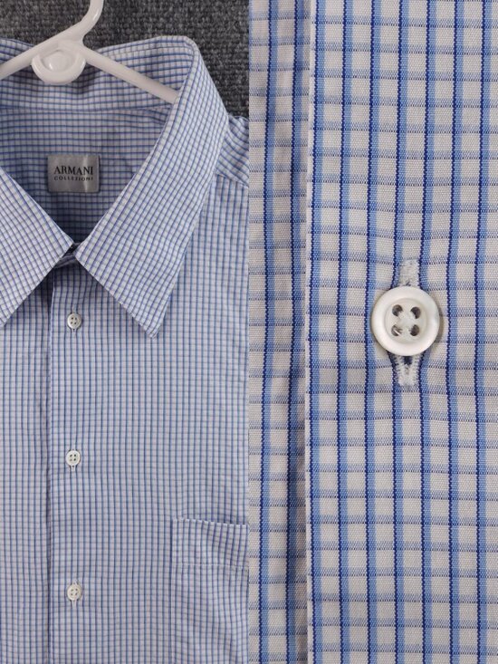 ARMANI Other - Armani Collezioni Check 18 Cotton Blue Mens Pocket Button Up Elegant Long Sleeve